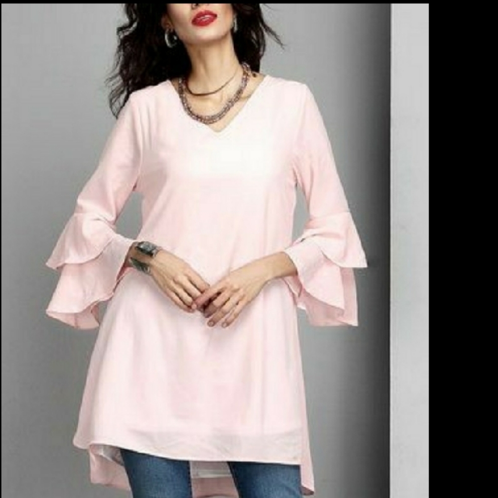 Peach Chiffon Bell Sleeve Tunic - Size 3X
